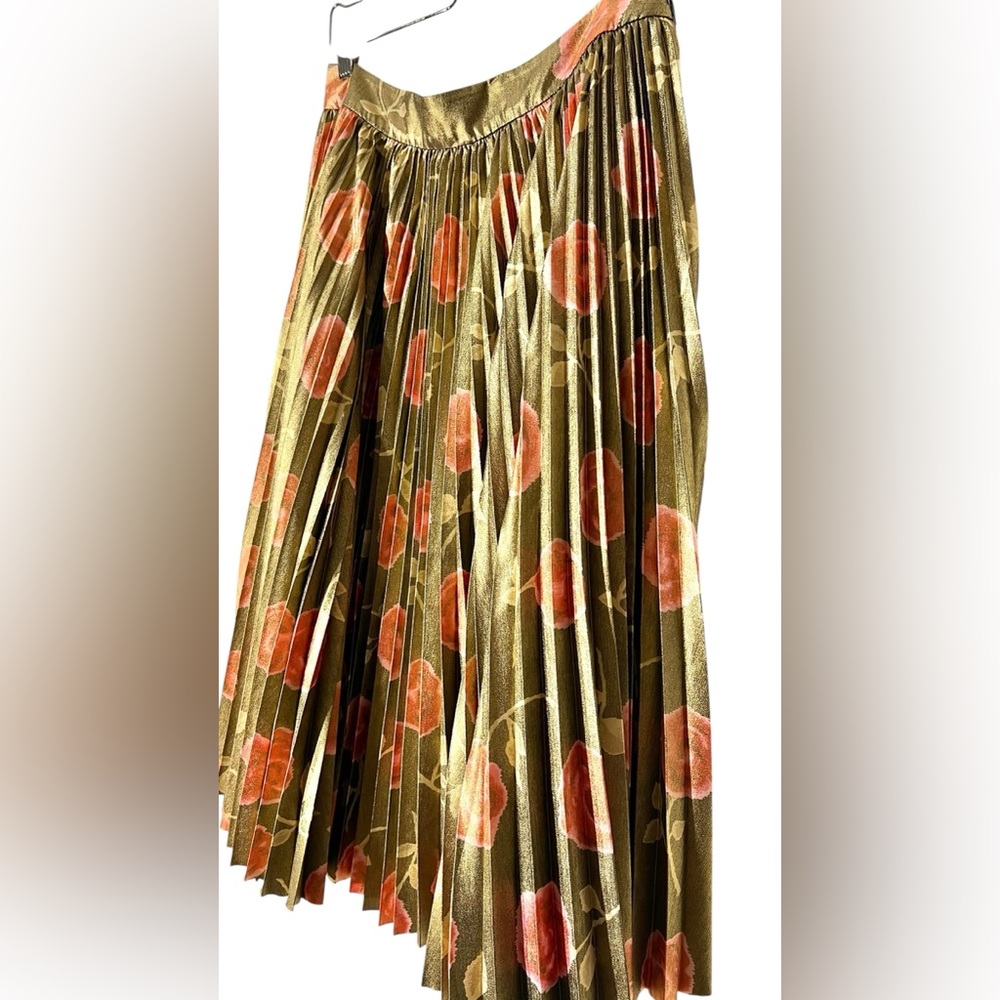 Kate Spade Hazy Rose Pleated Metallic Skirt Lame Floral Midi Y2K Coquette 12 - Picture 8 of 15
